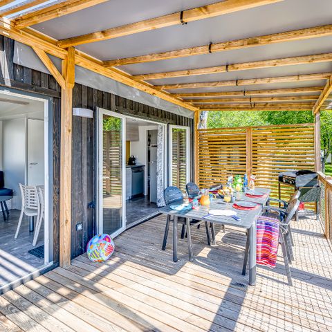 Mobile home 6 persons - Homeflower Premium 35m² - 3 bedrooms + semi-covered terrace + TV + sheets + towels + CLIM