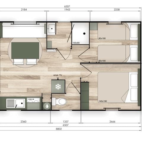 Stacaravan 4 personen - Stacaravan Panoramique Luxe 2 Slaapkamers