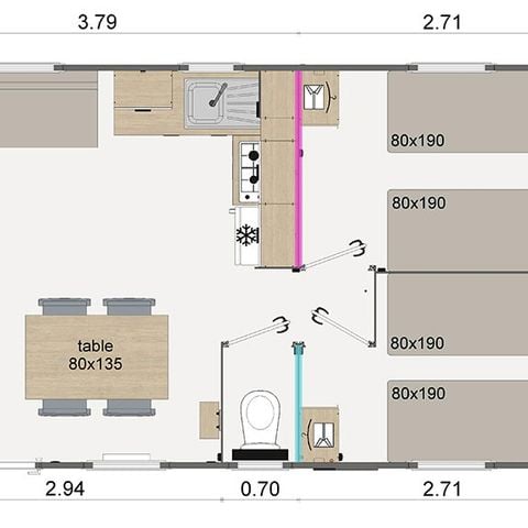 CASA MOBILE 6 persone - Casa mobile | Comfort | 3 Camere da letto | 6 Persone | Terrazza rialzata | Aria condizionata | TV