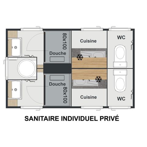EMPLACEMENT - PRESTIGE 140 m² avec sanitaire individuel privé - Arrivée Dimanche - 2/6 pers