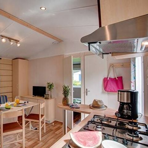 Bungalow 4 Personen - Mobilheim | Comfort | 2 Zi. | 4 Pers. | Erhöhte Terrasse | TV