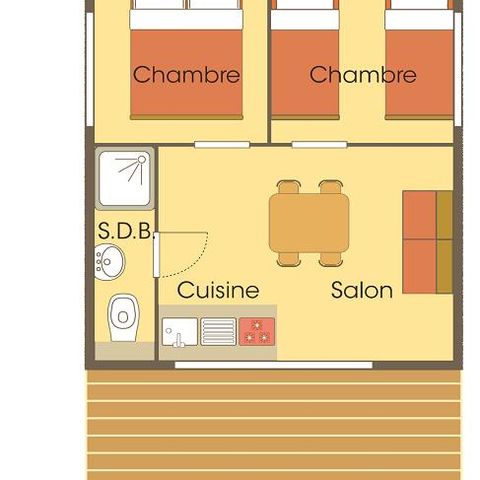 Tente en toile et en bois 4 personnes - Cabane Lodge Bois sur Pilotis Standard 34m² (2 chambres) dont terrasse couverte 11m² 4 pers.