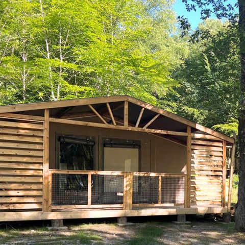 Bungalowzelt 5 personen - Stoffhütte Cotton Flower Confort 28m² (2 Zimmer) + TV + überdachte Terrasse 16m² 4/5 Pers.