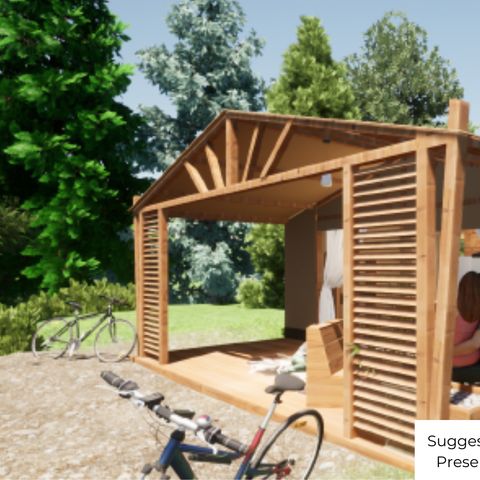 Bungalowzelt 5 personen - Stoffhütte Cotton Flower Confort 28m² (2 Zimmer) + TV + überdachte Terrasse 16m² 4/5 Pers.