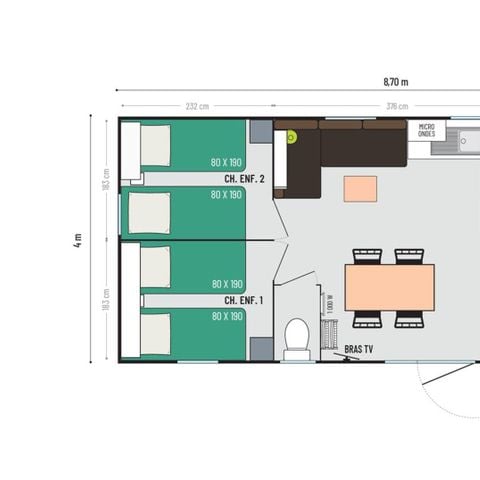 MOBILHOME 6 personas - Super Cordelia - 3 dormitorios con persianas - Aire acondicionado - Terraza semicubierta