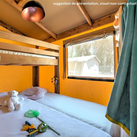 CANVAS AND WOOD TENT 5 people - Ecolodge Cotton Toilée CONFORT 32m² (2 bedrooms) + covered terrace 11m² + TV