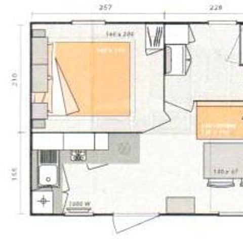 Mobilheim 2 Personen - Mobilheim Confort 18m² - 1 Schlafzimmer + überdachte Terrasse + TV 2 pers.