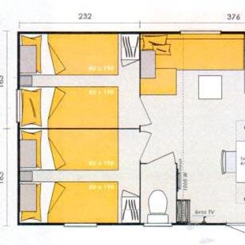 MOBILHOME 6 personnes - Homeflower Premium 31m² - 3 chambres + terrasse semi-couverte + lave-vaisselle + TV 6 pers