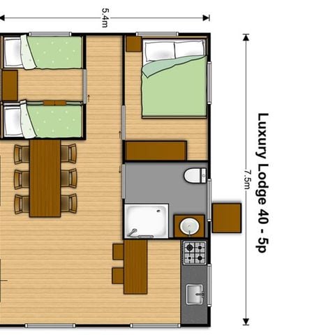 Lodge 5 personen - Sweetflower Lodge Premium 32m² - 2 kamers + overdekt terras +TV 4/5 pers