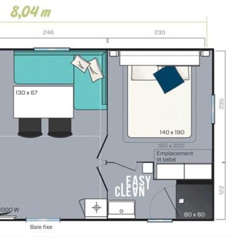 Mobilheim 5 Personen - Mobilheim Premium 29m² - 2 Schlafzimmer + halbüberdachte Terrasse + Geschirrspüler + TV 2/5 pers.
