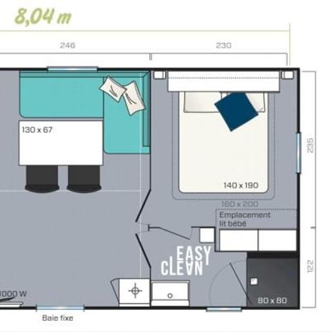 MOBILHOME 5 personnes - Mobil home Premium 29m² - 2 chambres + terrasse semi-couverte + lave vaisselle + TV 2/5 pers