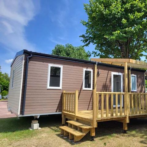 Stacaravan 6 personen - Stacaravan Premium 29m² - 3 kamers - halfoverdekt terras + vaatwasser - TV 6 pers
