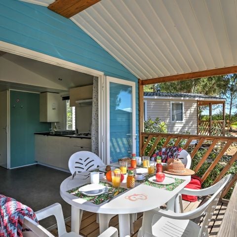 Stacaravan 4 personen - Stacaravan ROMARIN Confort 32m² (2 kamers)+ - overdekt terras 8 m² - TV + Airconditioning 1/5 pers