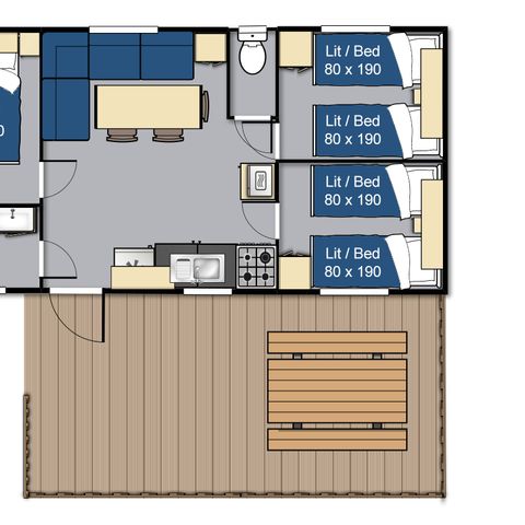 Mobilheim 6 Personen - FAMILIE mit Überdachter Terrasse
