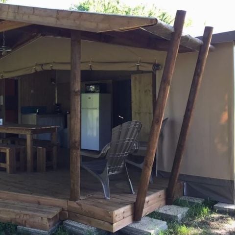 TIENDA DE LONA Y MADERA 6 personas - ALGODÓN PREMIUM, con instalaciones sanitarias