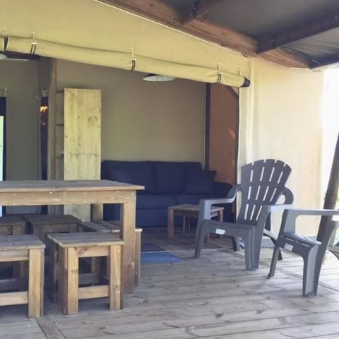 TIENDA DE LONA Y MADERA 6 personas - ALGODÓN PREMIUM, con instalaciones sanitarias