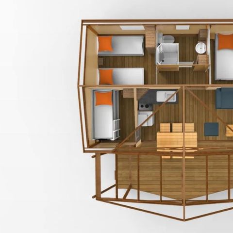 Tienda de lona y madera 6 personas - ALGODÓN PREMIUM, con instalaciones sanitarias