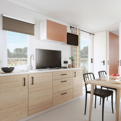 Stacaravan 6 personen - Comfort XL | 2 slaapkamers | 4/6 pers. | Verhoogd terras | Airconditioning | TV