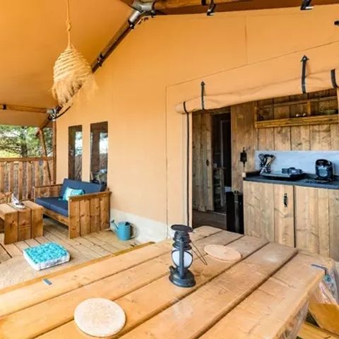 Tent van canvas en hout 4 personen - Woody Lodge 3 Kamers 4 Personen