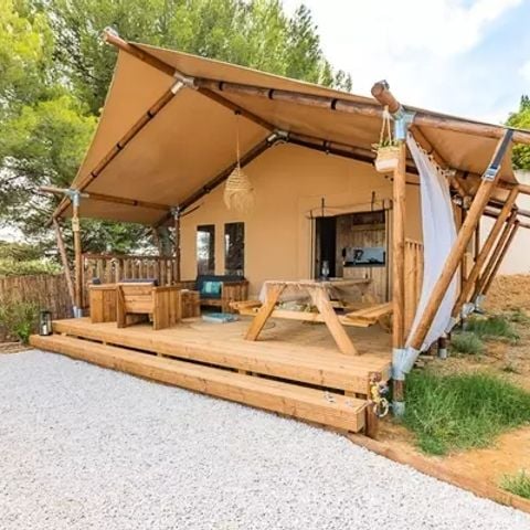 Tente en toile et en bois 4 personnes - Woody Lodge 3 Pièces 4 Personnes