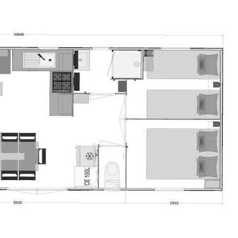 Stacaravan 8 personen - Cottage Premium 40m² (4 kamers) - 2 badkamers + 2 toiletten + airconditioning + LV + overdekt terras + linnengoed voor 8 personen