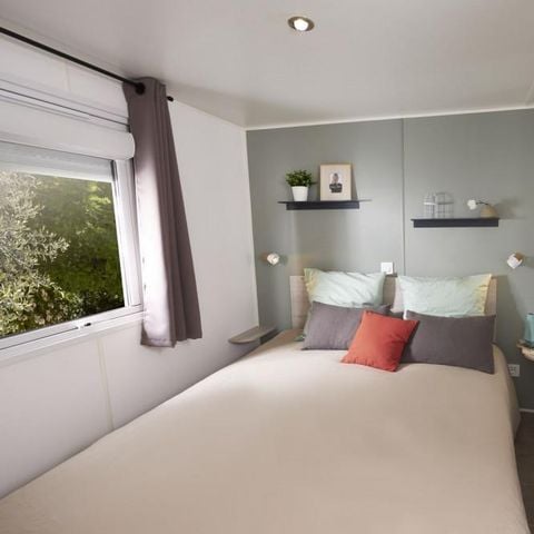 Stacaravan 2 personen - Cottage Premium 20m² - (1 sl.k.) + airconditioning + overdekt terras + vaatwasser + TV + linnengoed 2 pers