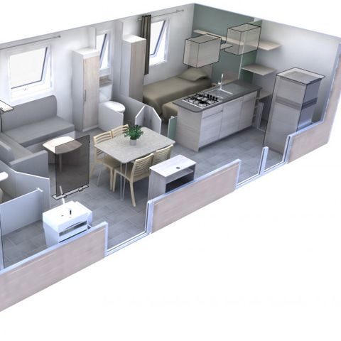 CASA MOBILE 4 persone - Casa mobile Premium 33m² (2 camere da letto) + terrazza coperta + aria condizionata + LV + TV + biancheria 4 persone