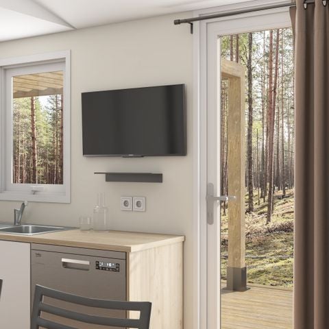 Stacaravan 6 personen - Cottage Premium 34m² - (3 kamers) - overdekt terras + Air conditioning + TV + LV + beddengoed 6 pers