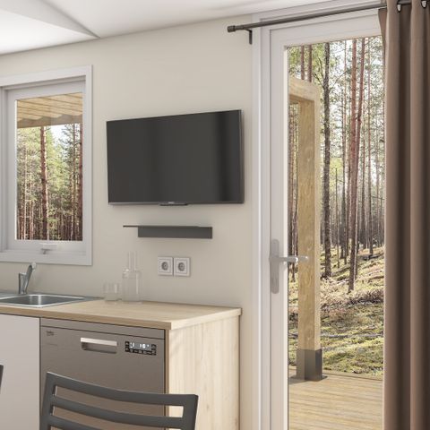 Mobilheim 6 Personen - Cottage Premium 34m² - (3 Zimmer) - überdachte Terrasse + Klimaanlage + TV + LV + Bettwäsche 6 pers.