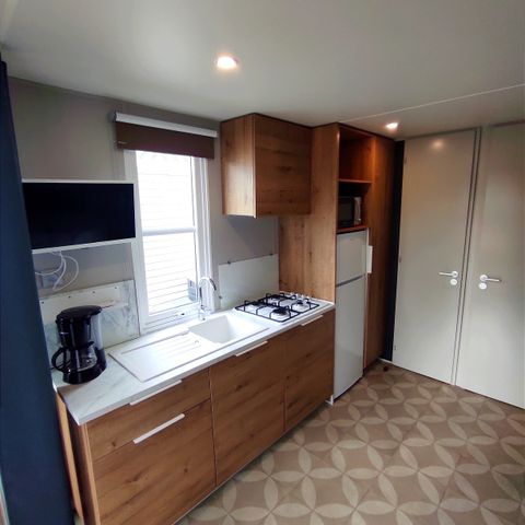 Stacaravan 4 personen - Stacaravan Premium 30m² (2ch) + overdekt terras + Airconditioning + TV + LV + linnengoed 4 pers