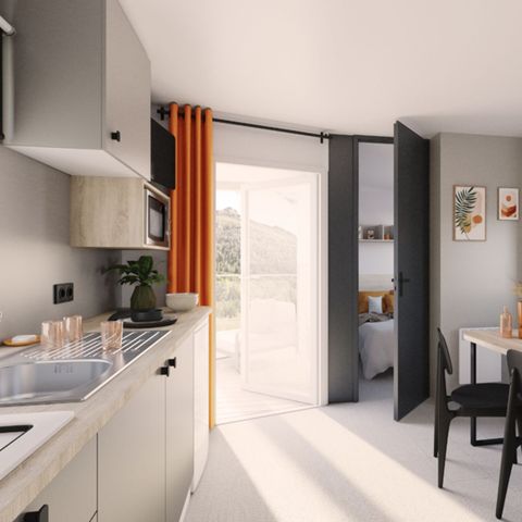 MOBILHEIM 4 Personen - Loggia Komfort 2 Zimmer integrierte Terrasse + Klimaanlage + TV