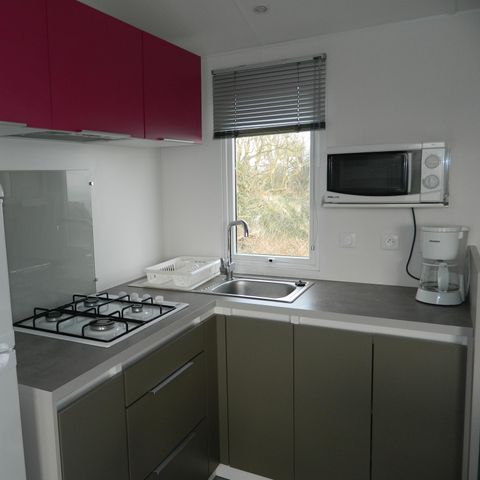 Mobilheim 8 Personen - Mobilheim „Confort“ 28 bis 35 m² (3 Schlafzimmer) + Terrasse mit Meerblick für 6–8 Personen