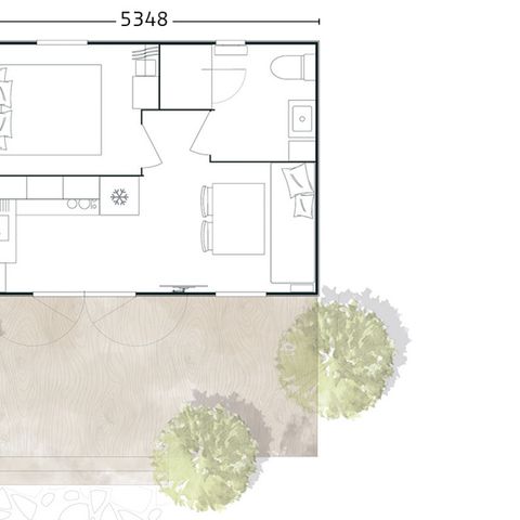 Mobilheim 4 Personen - Mobilheim „Confort“, 20 m² (1 Schlafzimmer) + Terrasse, für 2–4 Personen