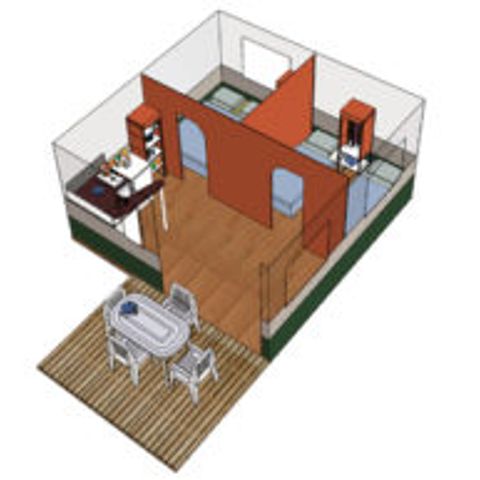BUNGALOWTENT 5 personen - Standaard bungalowtent 20m² (2 slaapkamers) met sanitair