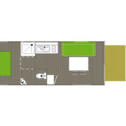 AUßERGEWÖHNLICHE UNTERKUNFT 4 Personen - Wohnwagen Confort 17 m² 1 Schlafzimmer - mit Sanitäranlagen + Außenlaube - ohne Klimaanlage 1/4 pers.