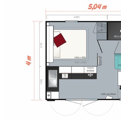 MOBILHOME 4 personnes - Mobil-home Confort 18m² 1 chambre - avec clim 1/4 pers