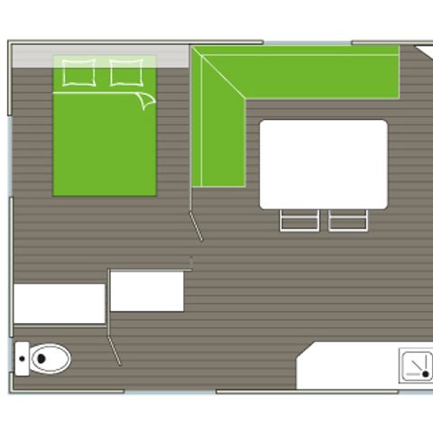 CHALET 5 personen - STANDAARD CHALET ZONDER AIRCONDITIONING 2 slaapkamers, 23m², 2 badkamers