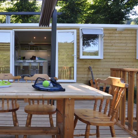 MOBILHOME 6 personas - Cómodo chalet trampero de 3 dormitorios, con mini chalet de madera de 2/P en la terraza