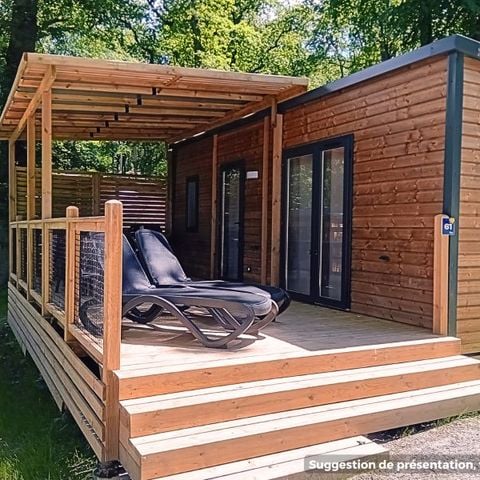 Mobilheim 6 personen - NEW// HomeFlower Premium 35m²- 3 Schlafzimmer + Halbüberdachte Terrasse + LV + TV + Bettwäsche + Klima -.