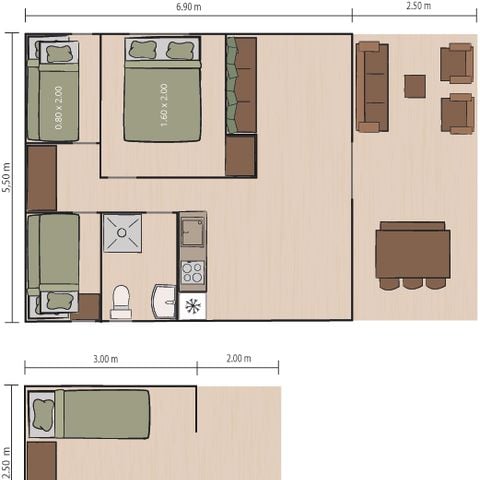 Tente en toile et en bois 5 personnes - Valkanela - Tente Safari Bella Vista - Sanitaires - Air conditionné - 8P