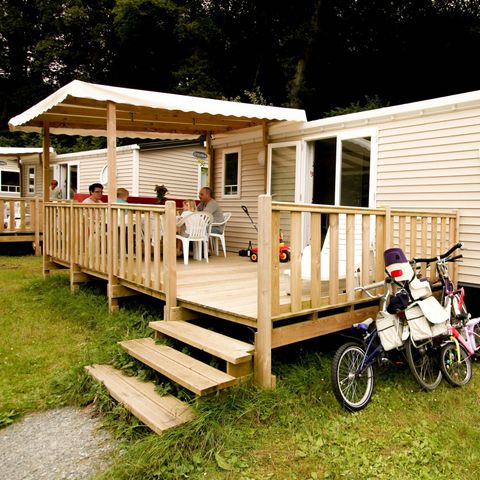 Mobilheim 4 Personen - Komfort 27m² 2 Zimmer darunter halboffene Terrasse 18m² + TV