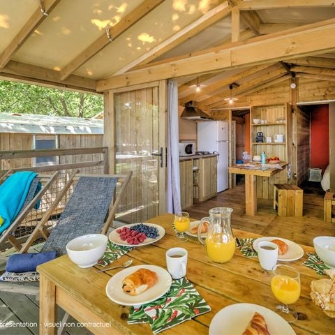 MOBILHOME 4 personnes - Cosyflower Premium sur pilotis 38m² - 2 chambres + TV + draps + serviettes terrasse couverte 11m²