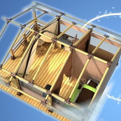 Safarizelt 5 Personen - Zelt Safari 30m² CONFORT 2 Zimmer + überdachte Terrasse + BBQ