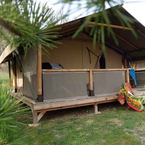Safarizelt 5 personen - Zelt Safari 30m² CONFORT 2 Zimmer + überdachte Terrasse + BBQ