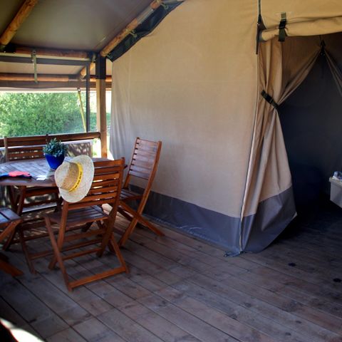 Safarizelt 5 personen - Zelt Safari 30m² CONFORT 2 Zimmer + überdachte Terrasse + BBQ