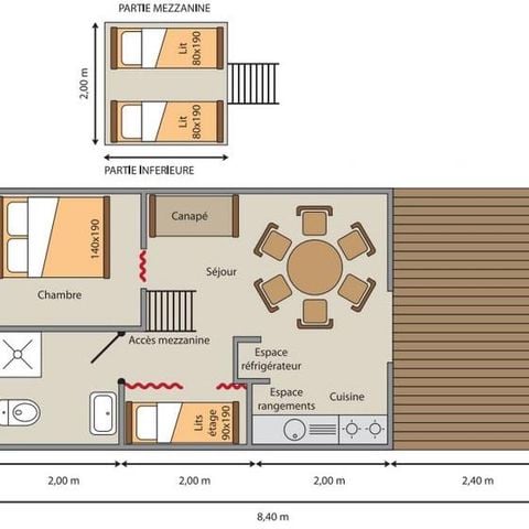 Canvas and wooden tent 5 persons - Cabane du Trappeur 24m² CONFORT 2 bedrooms + air conditioning