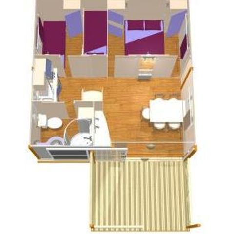CHALET 5 personen - 28m² COMFORT 2 slaapkamers + halfoverdekt terras
