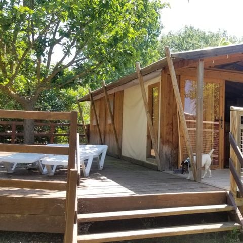 Bungalowzelt 5 Personen - Sweet Flower 32m² PREMIUM 2 Schlafzimmer + überdachte Terrasse