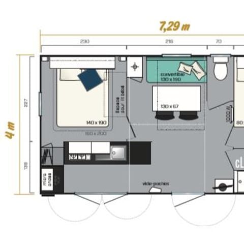 Mobile home 5 persons - HomeFlower 26m² PREMIUM 2 bedrooms + semi-covered terrace + TV + Air conditioning