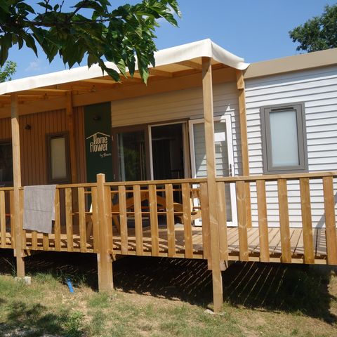 Mobilheim 5 personen - HomeFlower 26m² PREMIUM 2 Schlafzimmer + halbüberdachte Terrasse + TV + Klimaanlage